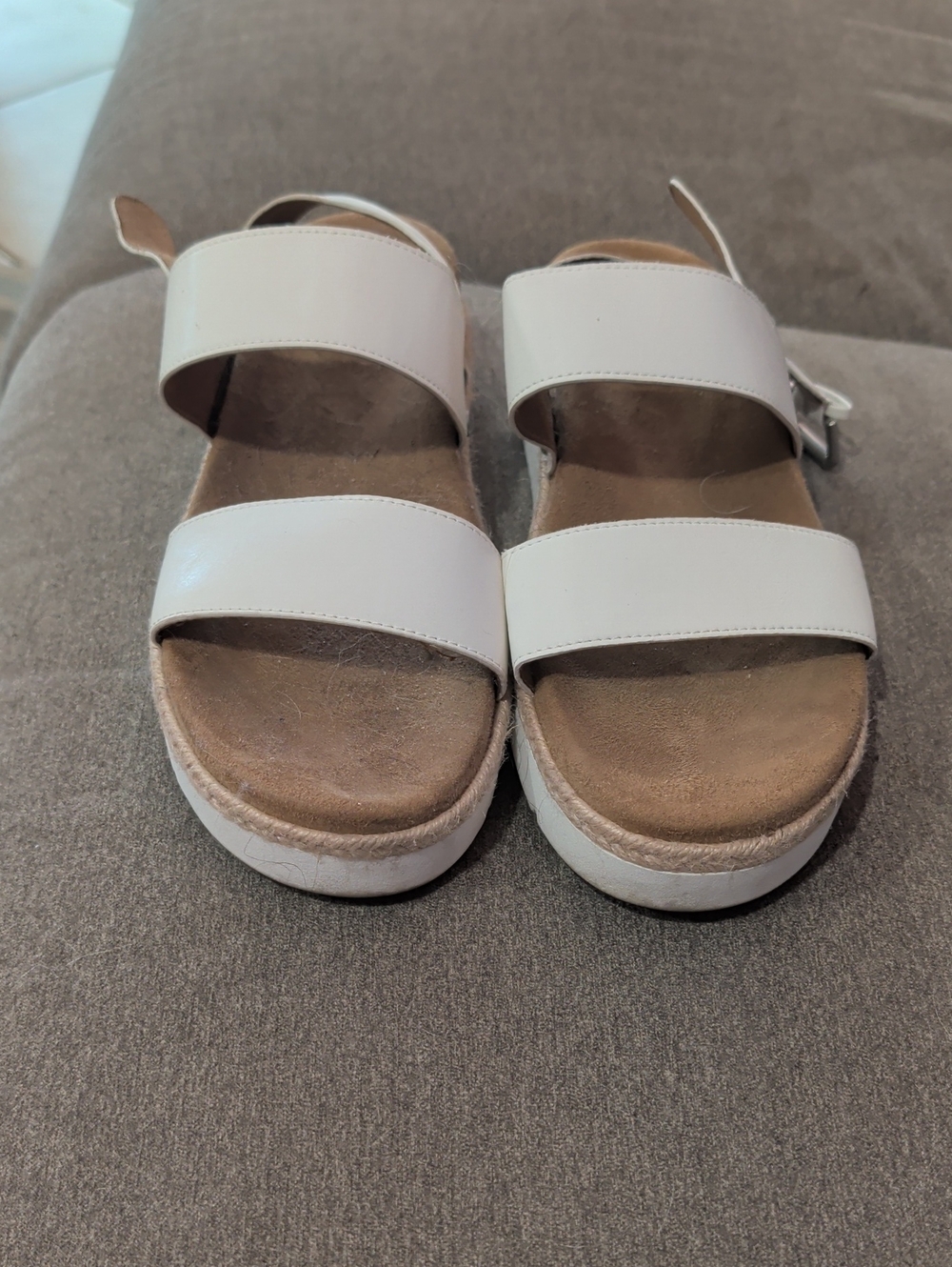 Time and Tru White Double-Strap Platform Sandals with Buckle